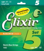 Фото - Струны Elixir Bass 5-String Nanoweb 45-130 