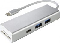 Фото - Картридер / USB-хаб Hama USB 3.1 Type-C Hub 1:3 Aluminium Card Reader 