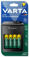 Фото - Зарядка аккумуляторных батареек Varta LCD Plug Charger Plus + 4xAA 2100 mAh 