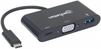Фото - Картридер / USB-хаб MANHATTAN USB-C to VGA 3-in-1 Docking Converter with Power Delivery 