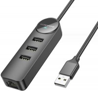 Фото - Картридер / USB-хаб Borofone DH6 Erudite 4-in-1 3xUSB2.0 + RJ45