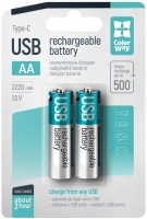 Фото - Аккумулятор / батарейка ColorWay 2xAA 2220 mAh USB Type-C 