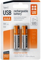 Фото - Аккумулятор / батарейка ColorWay 2xAAA 590 mAh USB Type-C 