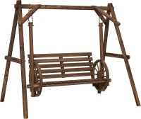 Фото - Садовая качель Outsunny 2-Seat Porch Swing, Wooden Log Patio Swing Chair with Wagon Wheel Armrests