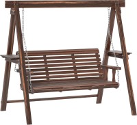 Фото - Садовая качель Outsunny 2-Seat Porch Swing with Stand, Wooden Patio Swing Chair with Side Tables and Metal Chains