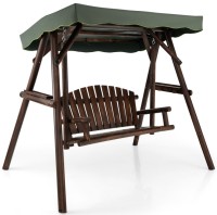 Фото - Садовая качель Costway 2-Person Outdoor Wooden Porch Swing with an Adjustable Canopy