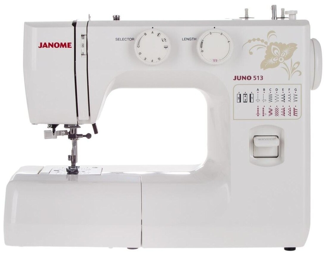 ▷ Сравнение Necchi Q132A vs Janome Juno 513 : Технические хар-ки · Функции  и возможности · Возможности регулировки · Лапки в комплекте · Общие  характеристики